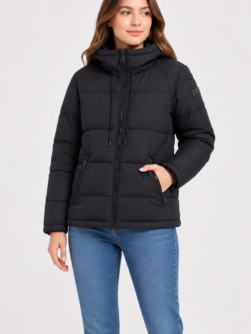 Calvin Klein Hooded Puffer Jacketг Women’s S  Black Sorona Aura Insulated Coat